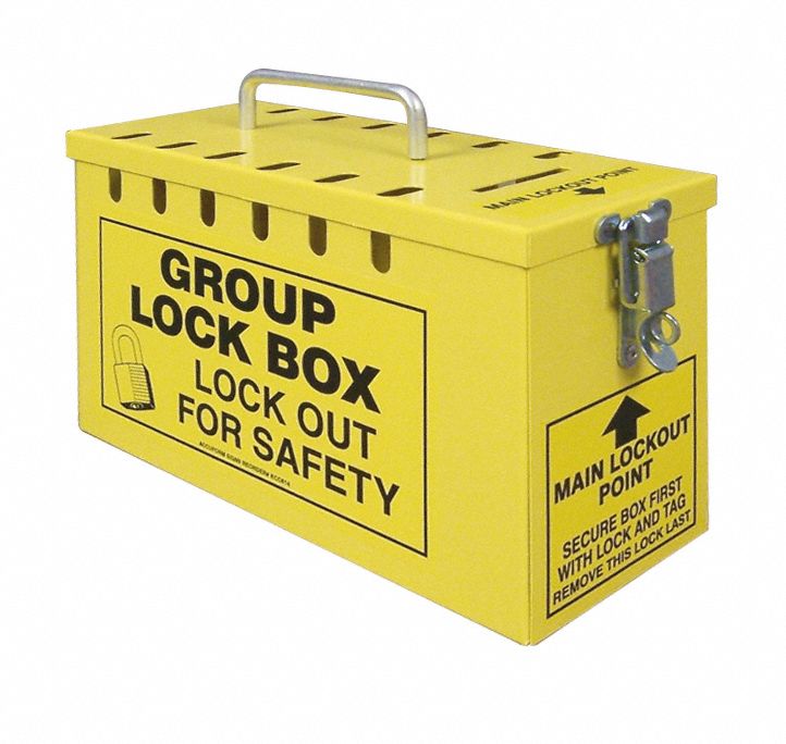 ACCUFORM SIGNS PORTABLE GROUP LOCKOUT BOX, STEEL, YELLOW, 4.25 IN D X 6 ...