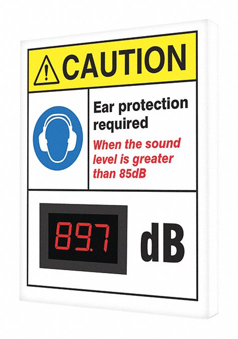 PANNEAU AVERT. PROTECTION DES OREILLES REQUISE, DÉCIBELMÈTRE, MONTAGE MURAL, JNE, 10X12PO, ALUMINIUM