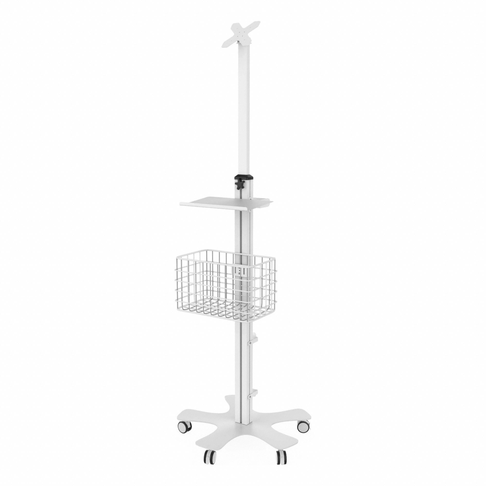 Medical Mobile Floor Stand: 18 3/8 in Overall Wd, 53 7/8 in Overall Ht, 0 Drawers