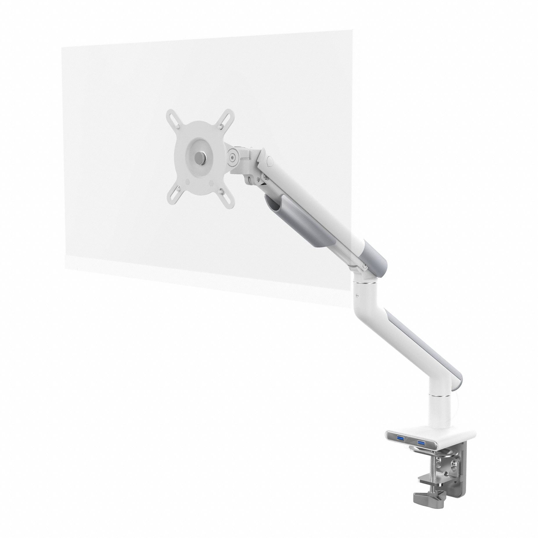 Monitor Arm: White, Steel, Clamp/Grommet Mount, 20 lb Wt Capacity