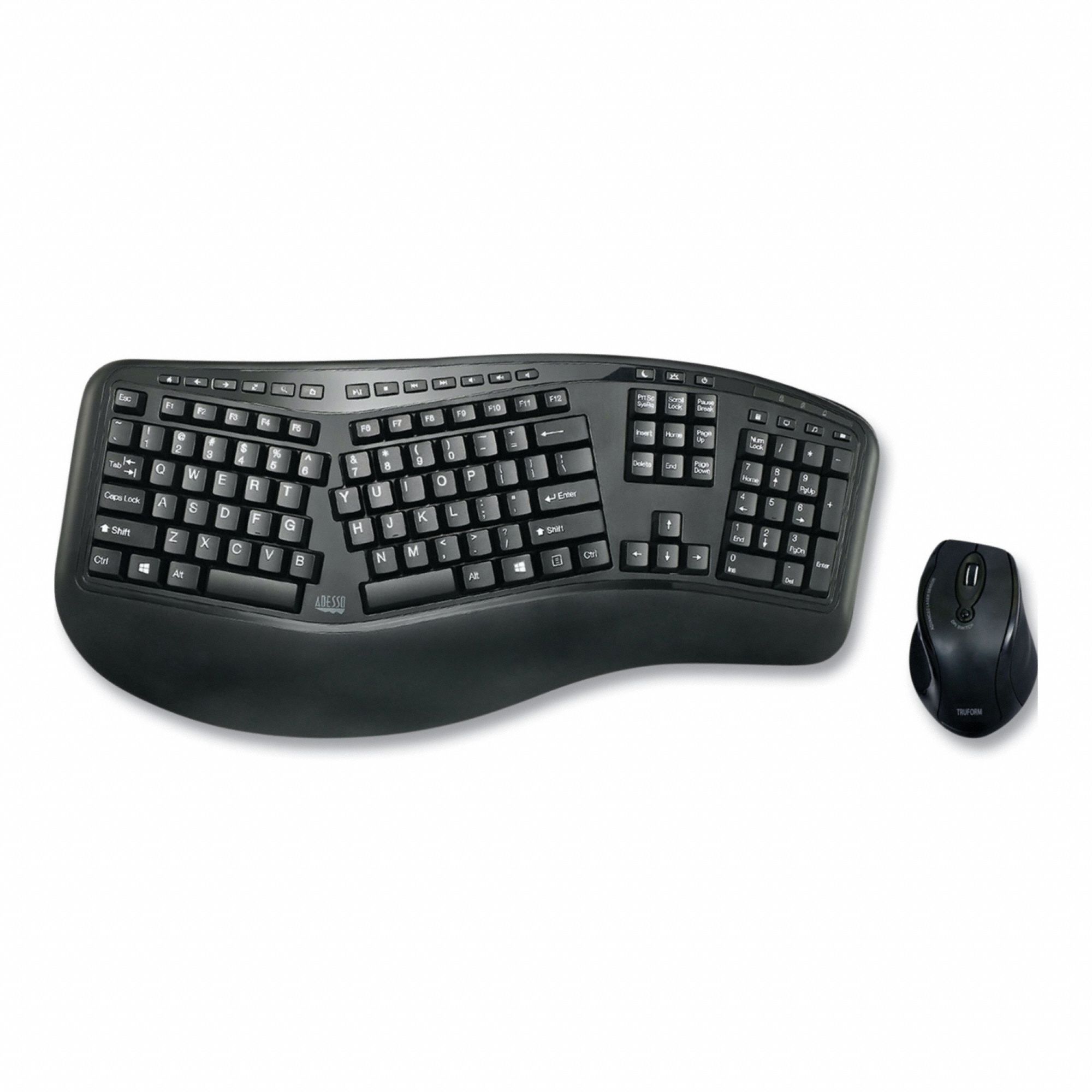 Keyboard and Mouse Set: Wireless, USB Connection, Black, 20 1/2 in Keyboard Lg