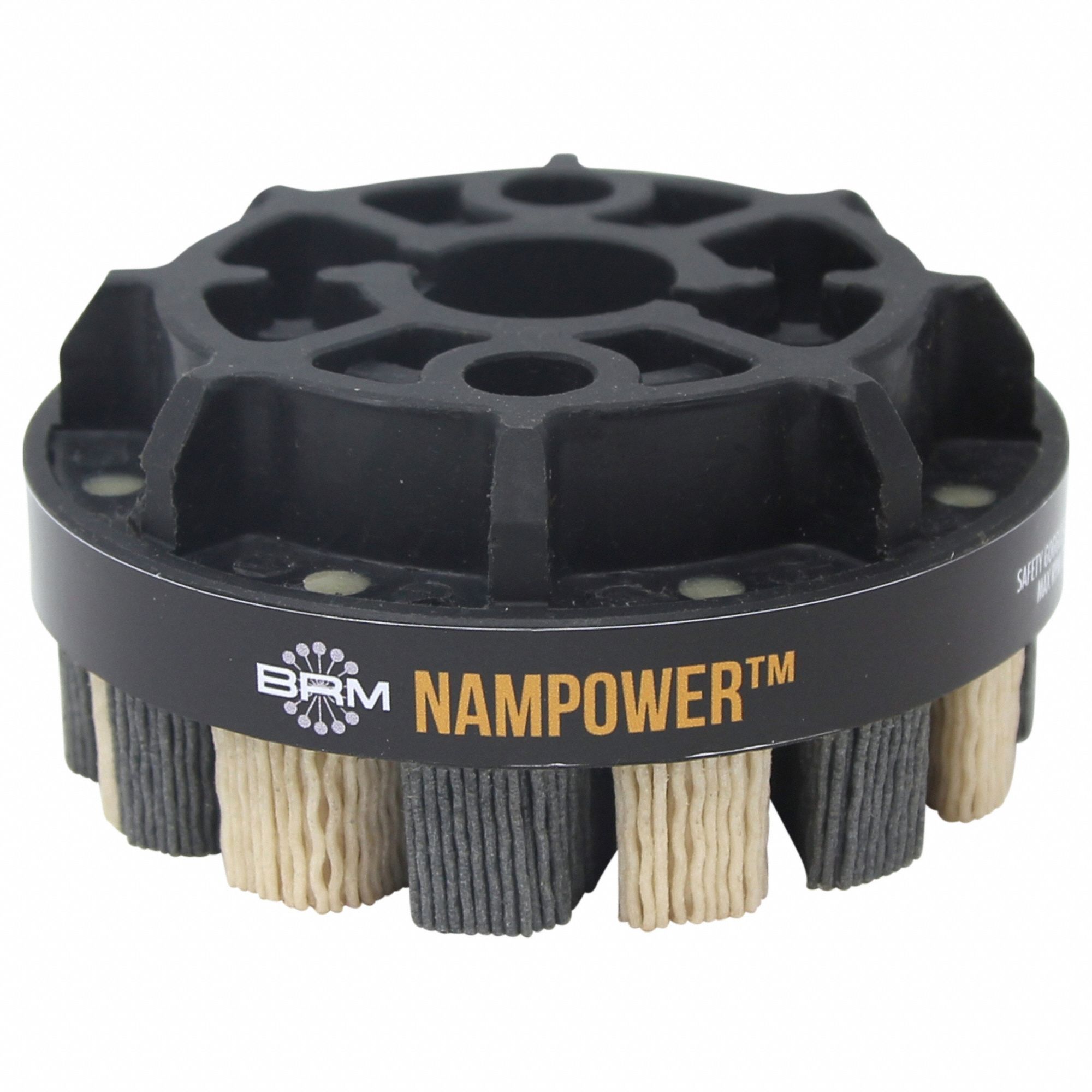 Disc Brush: Turbine, 100 mm Dia, 18 mm Fill Lg, 0.035 in Fill Dia, Ceramic, 180 Grit