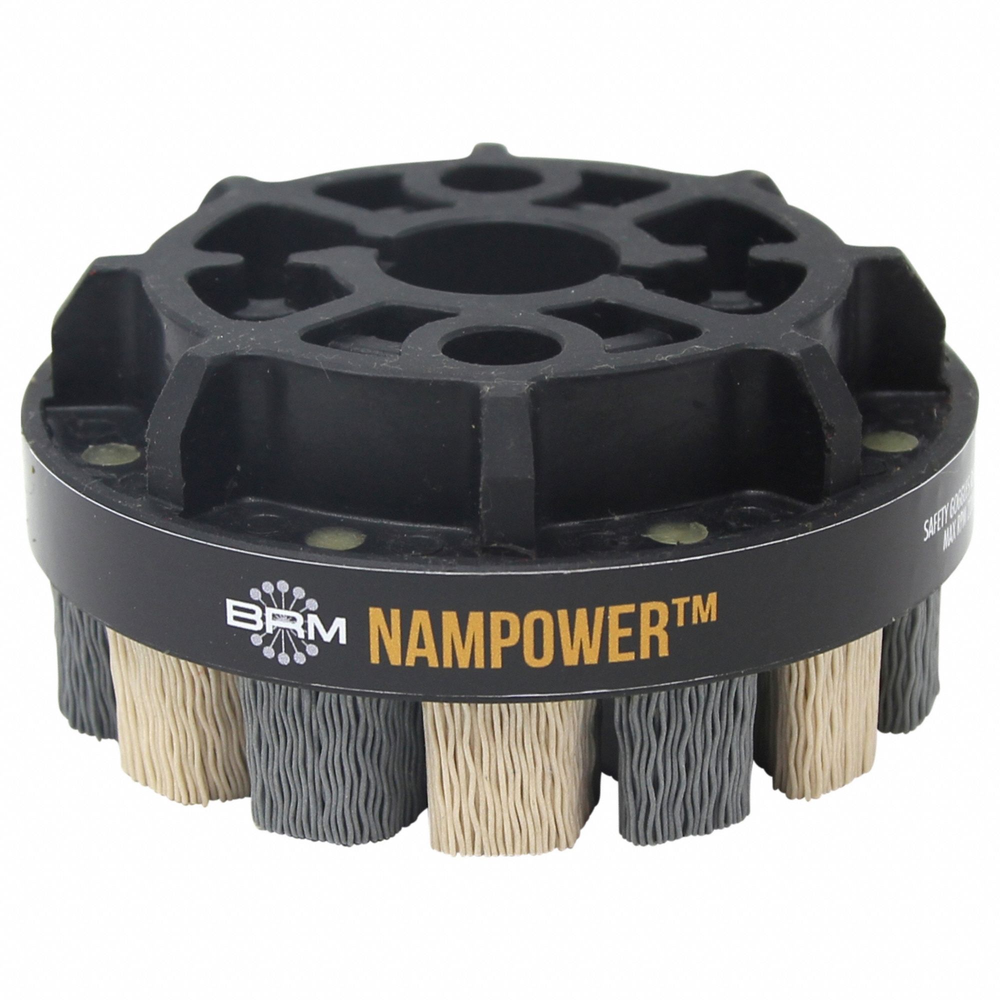 Disc Brush: Turbine, 100 mm Dia, 18 mm Fill Lg, 0.022 in Fill Dia, Ceramic, 320 Grit