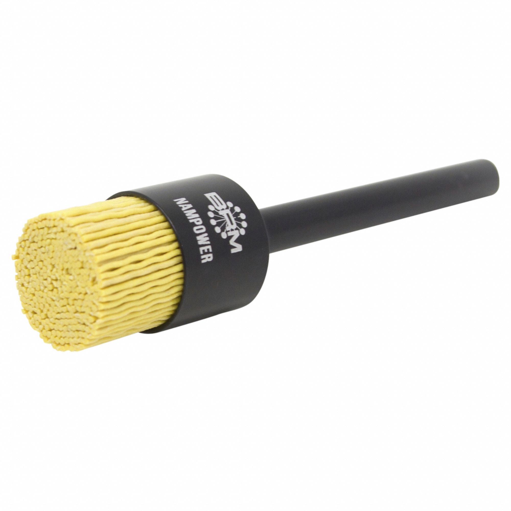 End Brush: Crimped Ceramic, 1 in Dia, 0.035 in Fill Dia, 3/8 in Shank, 180 Grit