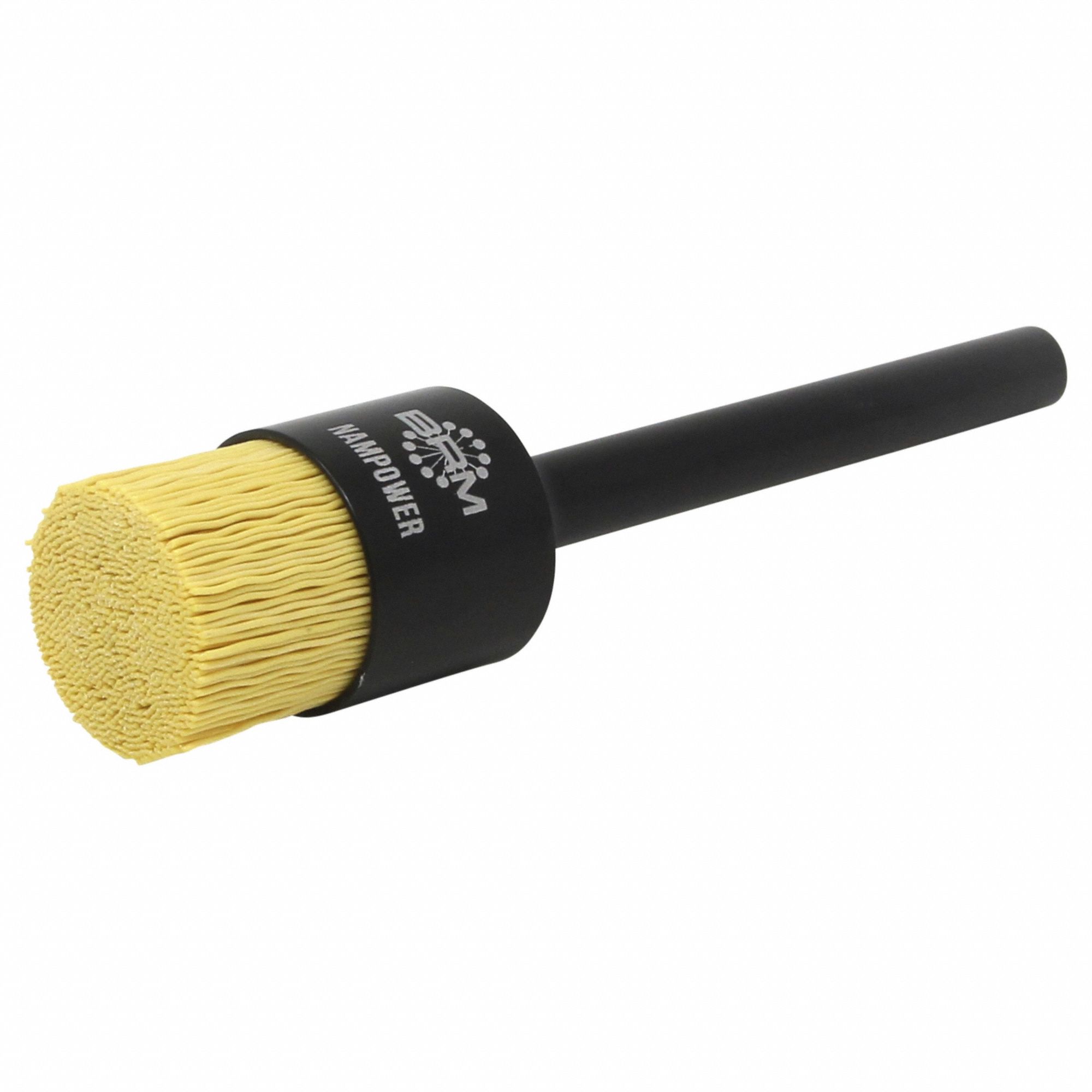 End Brush: Crimped Ceramic, 1 in Dia, 0.022 in Fill Dia, 3/8 in Shank, 320 Grit