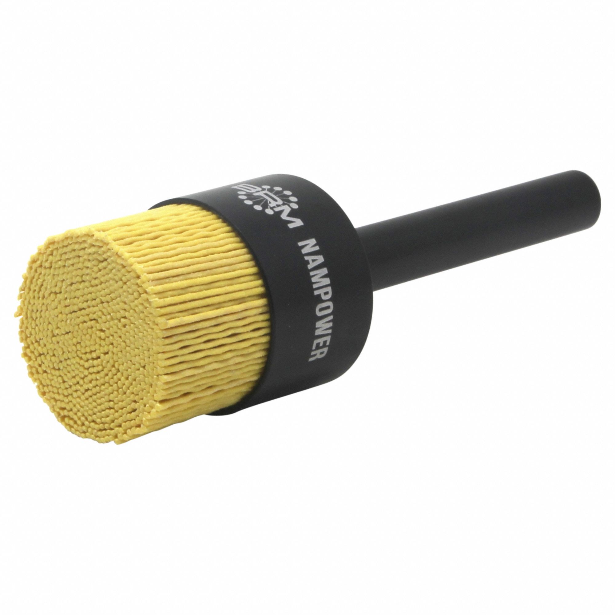 End Brush: Crimped Ceramic, 1 1/2 in Dia, 0.04 in Fill Dia, 1/2 in Shank, 120 Grit