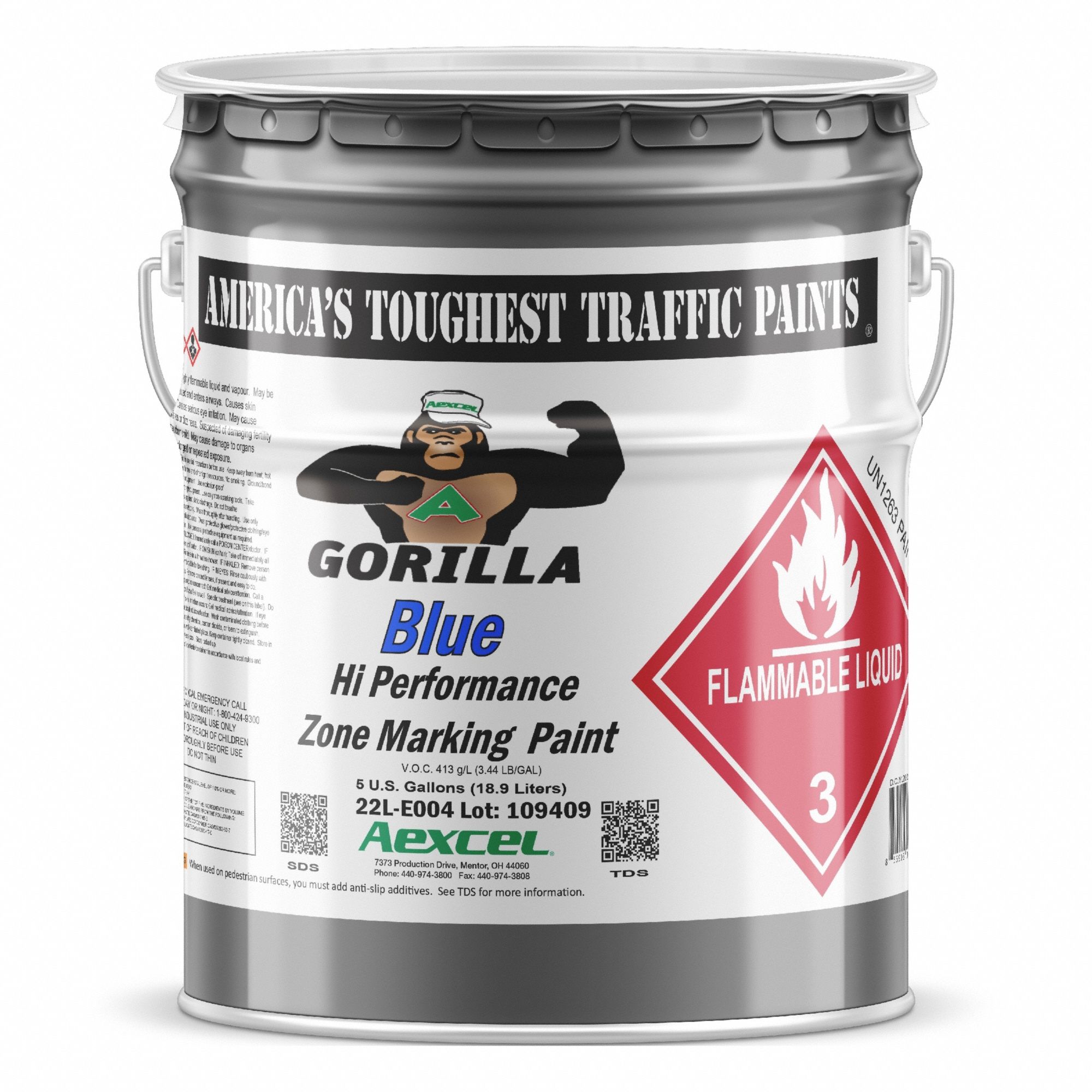 Striping and Marking Paint: Pour Paint Dispensing, Blue, 5 gal, 320 Linear ft/gal (4 in Stripe)