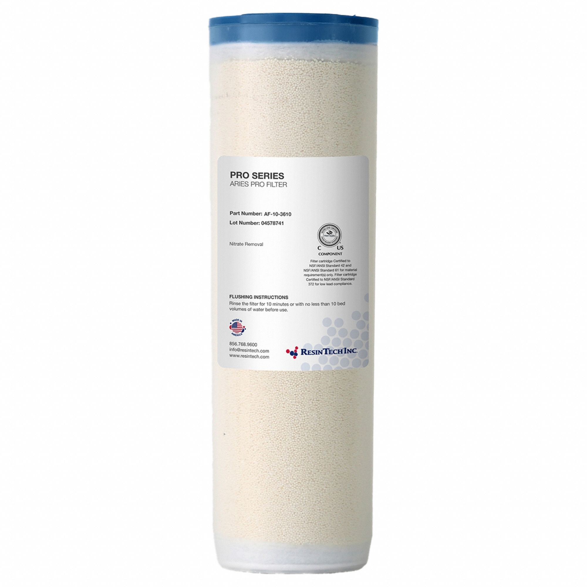 Nitrate Cartridge: Ions, 0.4 lpm Flow Rate, SIR100HP, AF-10-3610, 2 1/2 in Overall Dia, 1