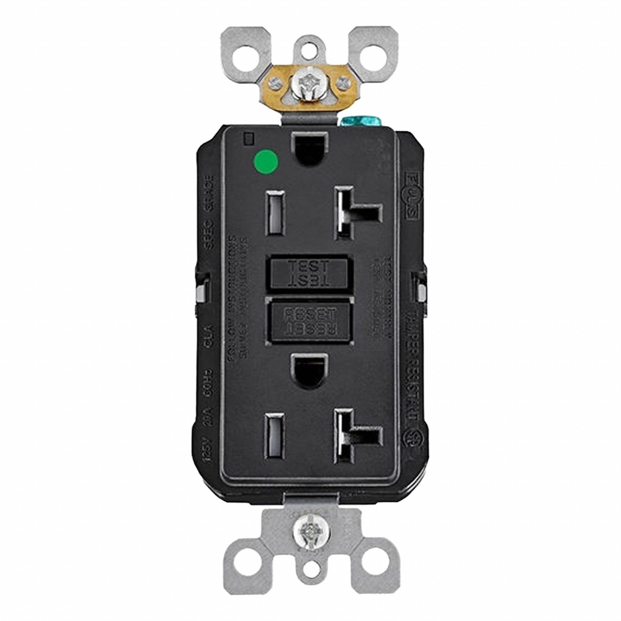 Duplex Receptacle Outlet: Duplex, 5-20R, 20 A, 125V AC, Black, 2 Pole / 3 Wire Poles & Wires