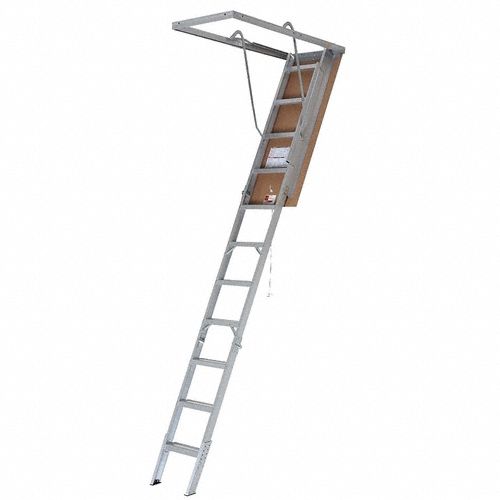 Attic Ladder: Aluminum, Spring Assist, 10.3 ft Compatible Ceiling Ht - Max