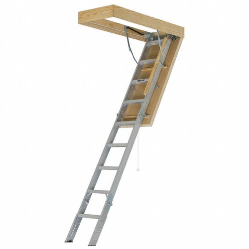 Attic Ladder: Aluminum, Gas Piston, 10.3 ft Compatible Ceiling Ht - Max, Insulated