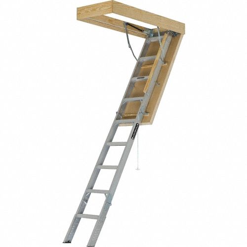 Attic Ladder: Aluminum, Gas Piston, 10.3 ft Compatible Ceiling Ht - Max, Insulated
