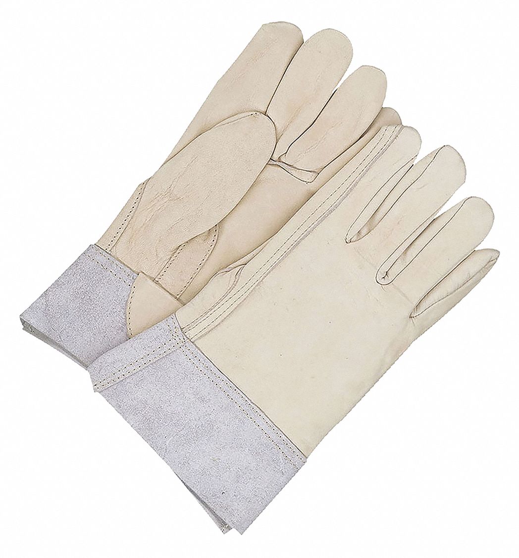 WELDING GLOVES, MIG/STICK, SIZE X LARGE/10, WHITE, 5 IN, COWHIDE/POLYESTER/COTTON, PAIR