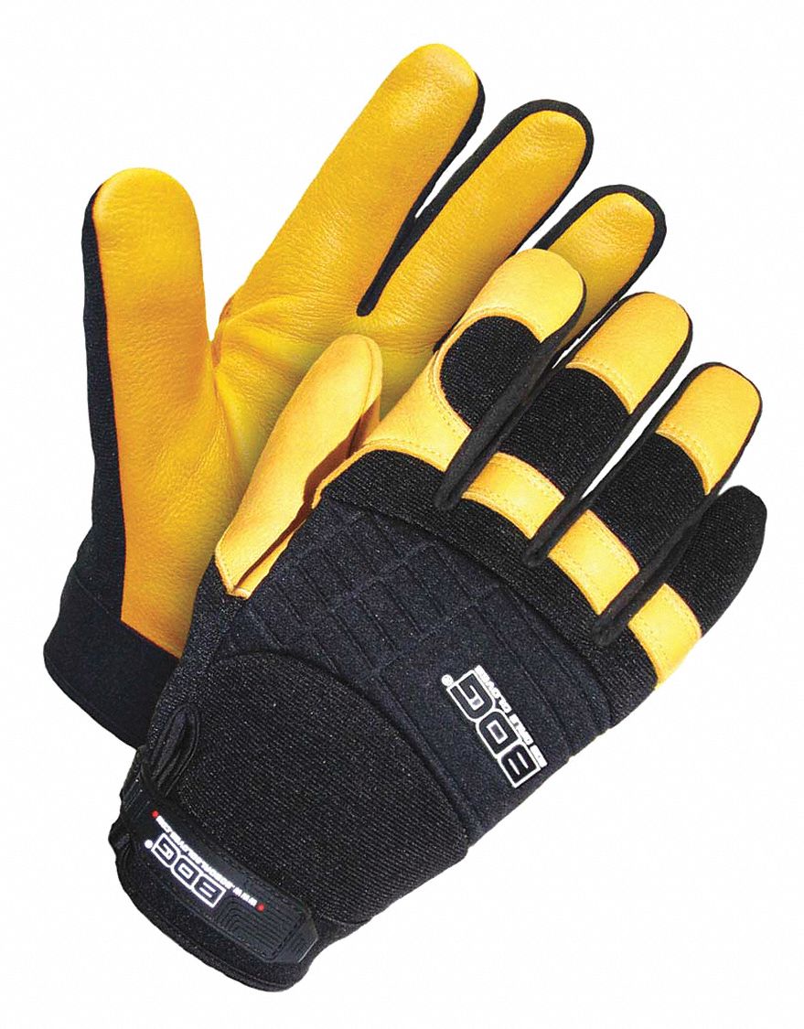 MECHANICS GLOVES, M (8), CUT/SEWN, FULL FINGER, DEERSKIN, HOOK-AND-LOOP CUFF