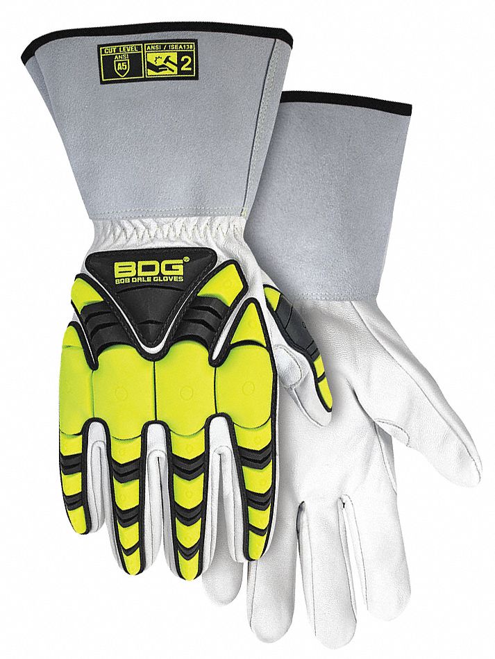 BOB DALE DRIVER GLOVE, CUT-RESIST, HI-VIS, SZ 2XL/11, WHITE, GOATSKIN ...