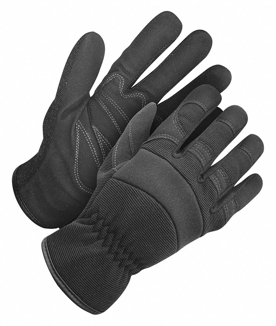 GANTS M&Eacute;CANICIEN, DOIGT COMPLET, RENFORC&Eacute;, TTG, NOIR, PAUME EN CUIR SYNTH&Eacute;TIQUE/SPANDEX