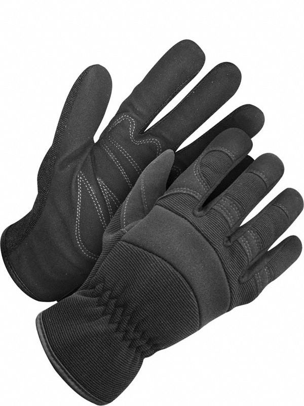 MECHANIC GLOVES, FULL FINGER, REINFORCED, SIZE S, BLACK, SPANDEX/SYNTHETIC LEATHER