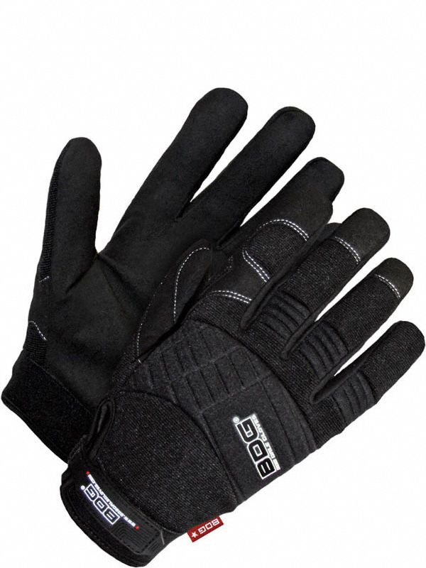 SYNTHETIC LEATHER MECHANICS GLOVES, ELASTIC KNIT WRIST, XXL, BLACK, SPANDEX