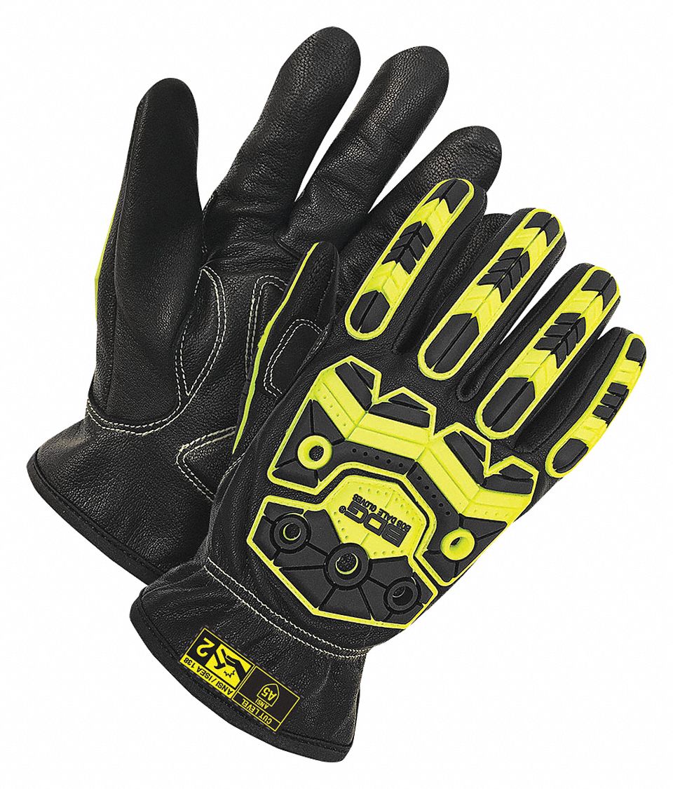 CUT-RESIST GLOVES, ANSI CUT LVL A5/PUNCTURE LVL 1,SZ 8/M, 10 1/2 IN L,BLK,UNCOATED,GOATSKIN, PR