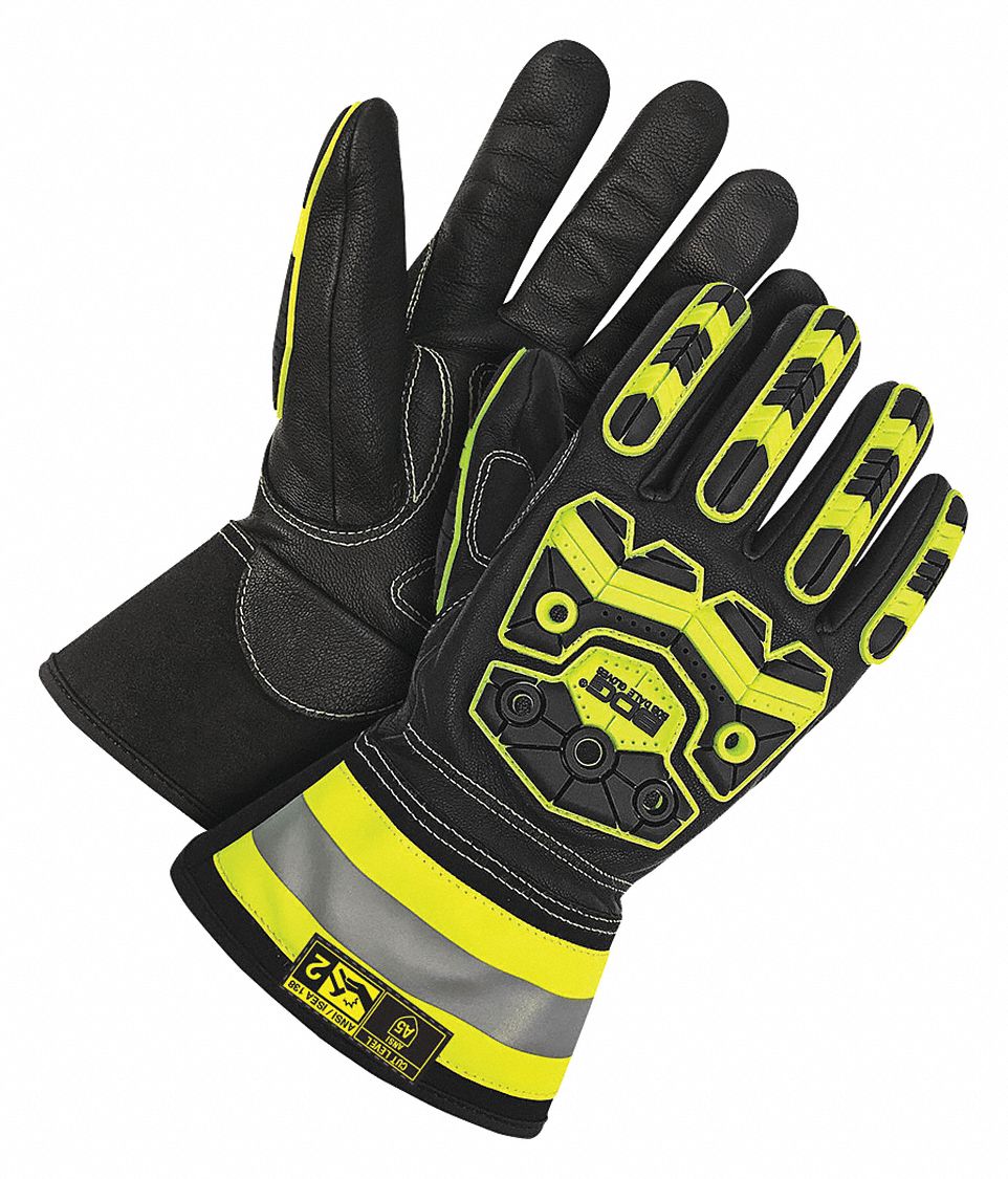 GANTS RÉSIST COUP,NIVEAU DE COUP ANSI A5/PERFOR 1,7/P,10 1/2 POUCES LONG,NR,PEAU CHVR,PR