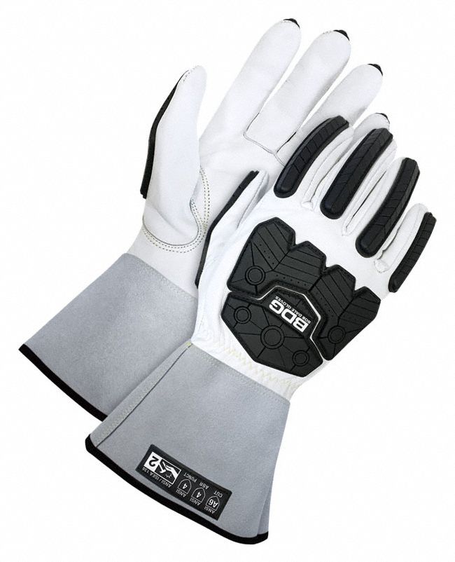 GANTS CLASSIQUES, NOIR/GRIS, TP, PEAU DE CHÈVRE, MANCHETTE EN GANTELETTE, ARAMIDE, POLYESTER, ACIER, ANSI/ISEA