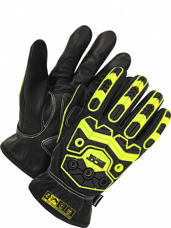 WINTER GLOVES, HI-VIS/OIL RESIST/KEYSTONE THUMB, SIZE XS/6/10 3/4 IN, BLACK/YELLOW, TPR/GOATSKIN