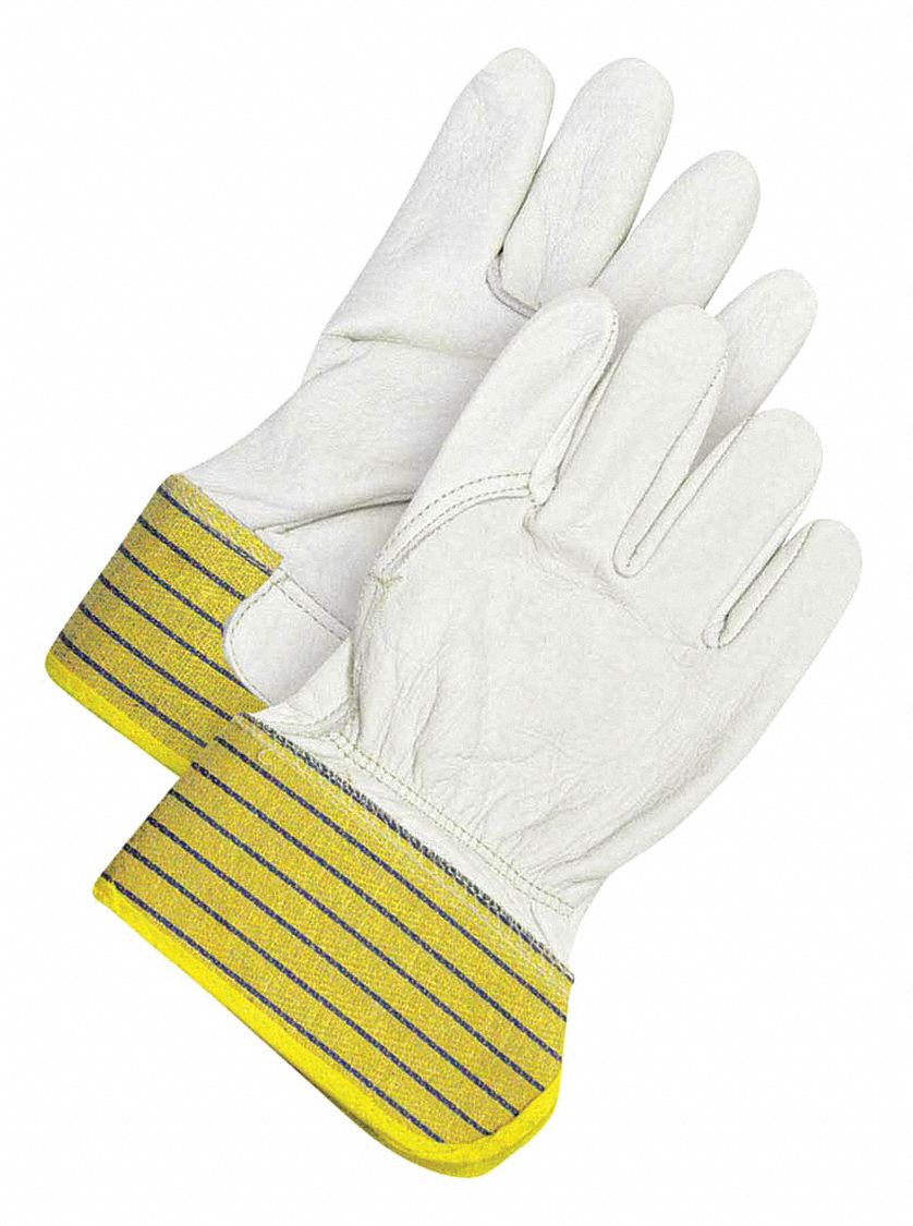 LEATHER GLOVE, SAFETY CUFF, SIZE L/9, YELLOW/GREY, PAIR