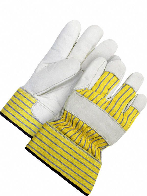 COLD PROTECTION GLOVES, SAFETY CUFF/GUNN CUT, 10 1/2 IN L, BEIGE/YELLOW, COWHIDE/LEATHER, PR