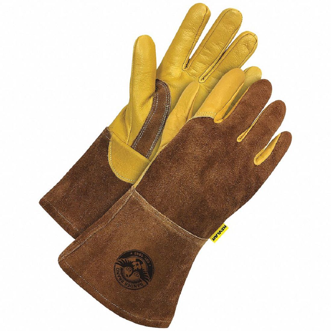 WELDING GLOVES, MIG/TIG, LARGE/9, GOLD/BROWN, COWHIDE/KEVLAR, PAIR