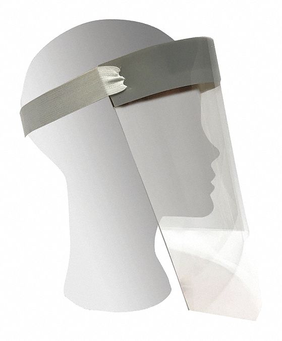 FACE SHIELD, ADJUSTABLE, DISPOSABLE, CLEAR, 12 X 8 1/2 X 0.010 IN, POLYESTER, ELASTIC, FOAM