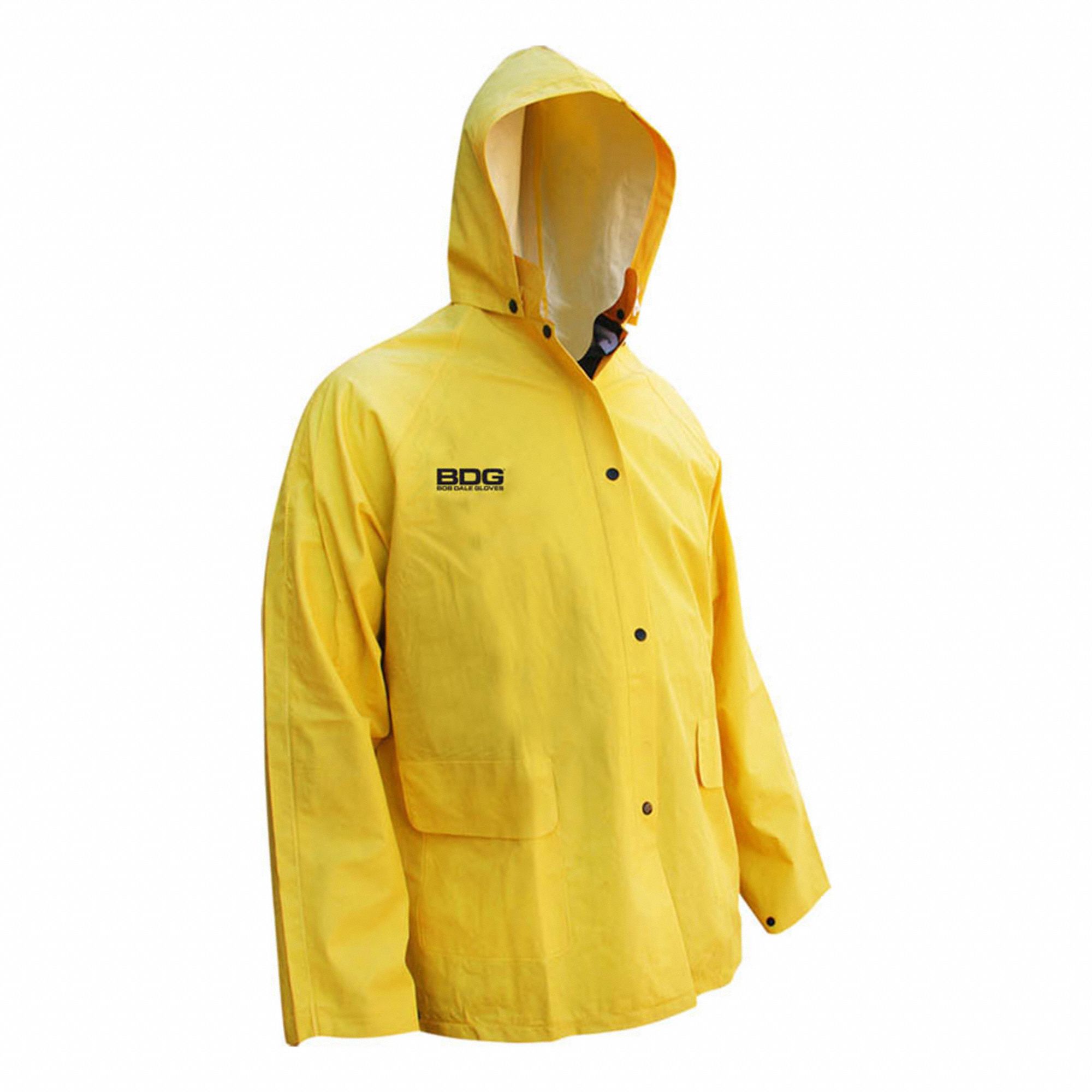 RAIN JACKET, M, PVC/POLYESTER, HOOD, FLAME/WATER RESISTANT, POCKETS