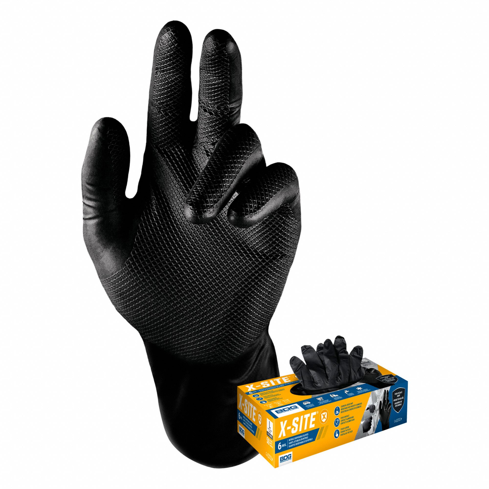 GANTS JETABLES, 9 1/2PO L/ÉPAISSEUR 6 MIL, TAILLE P/7, NOIR, NITRILE, BT 50