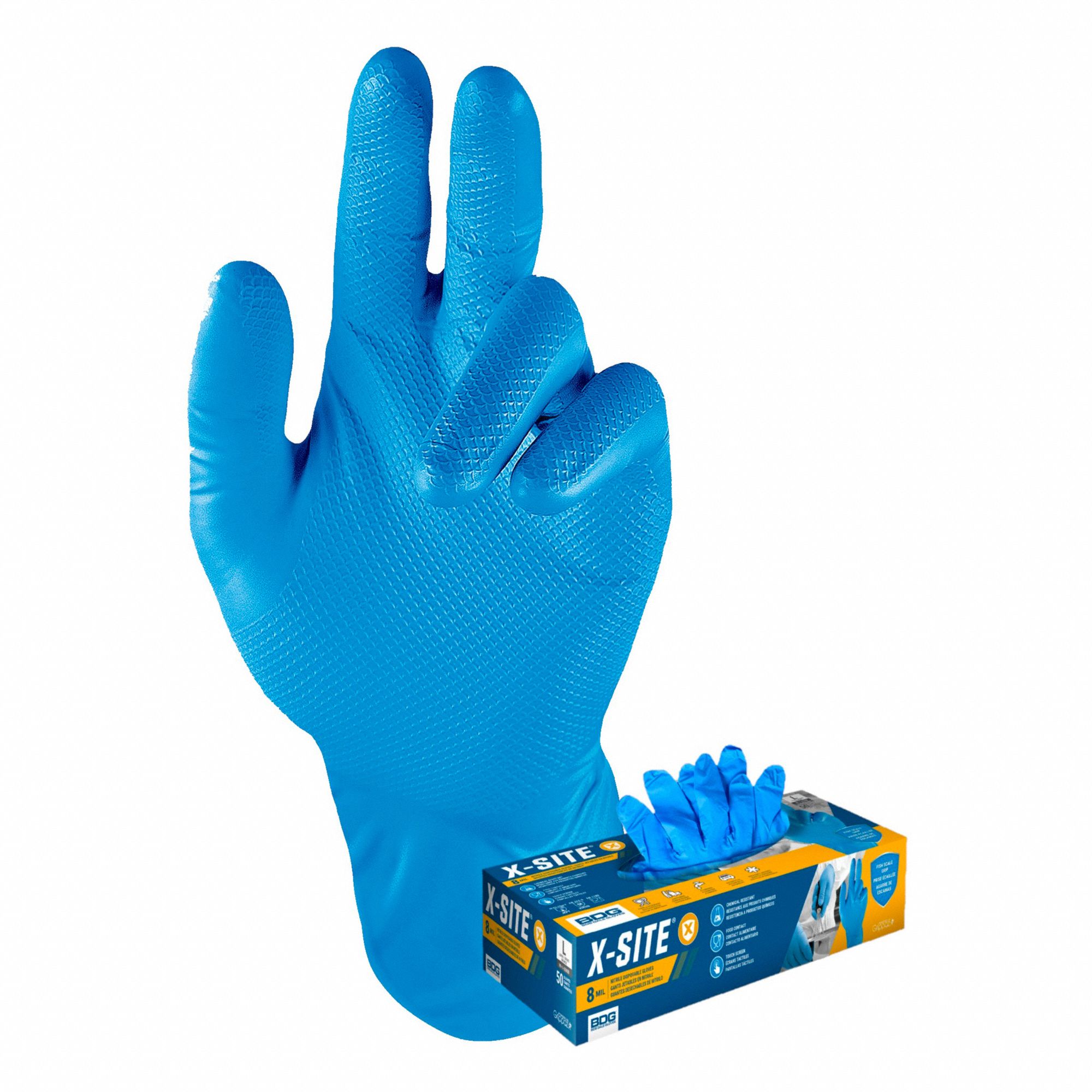 GANTS JETABLES, 12PO L./ÉPAISSEUR 8 MIL, TAILLE 10/TG, BLEU, NITRILE, BT 50