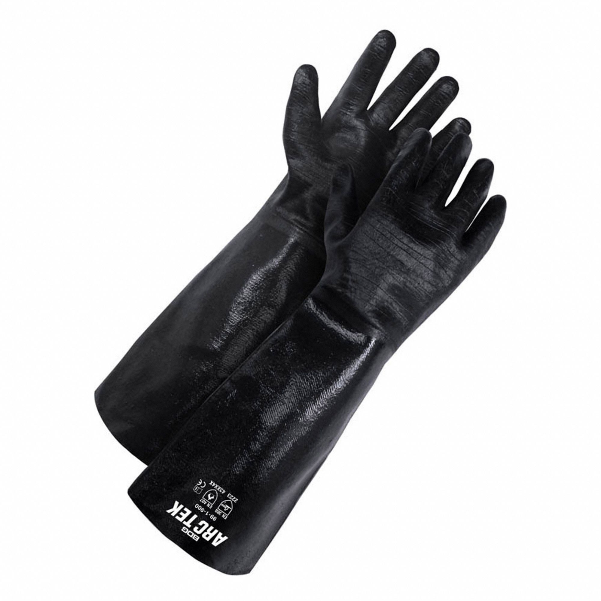 HEAT-RESISTANT GLOVES, DBL LINING, CRINKLE FINISH, GAUNTLET CUFF, SZ XL/10, 17 IN L, BLK, NEOPRENE