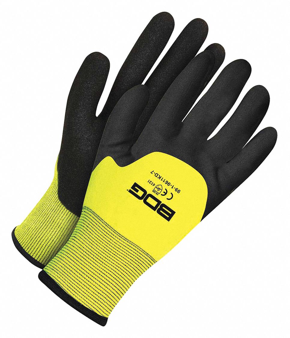 GLOVES, COATING 3/4 DIP, SEAMLESS KNIT, SANDY FINISH, SIZE 9, BLACK/YELLOW, FOAM NITRILE, NYLON, PR