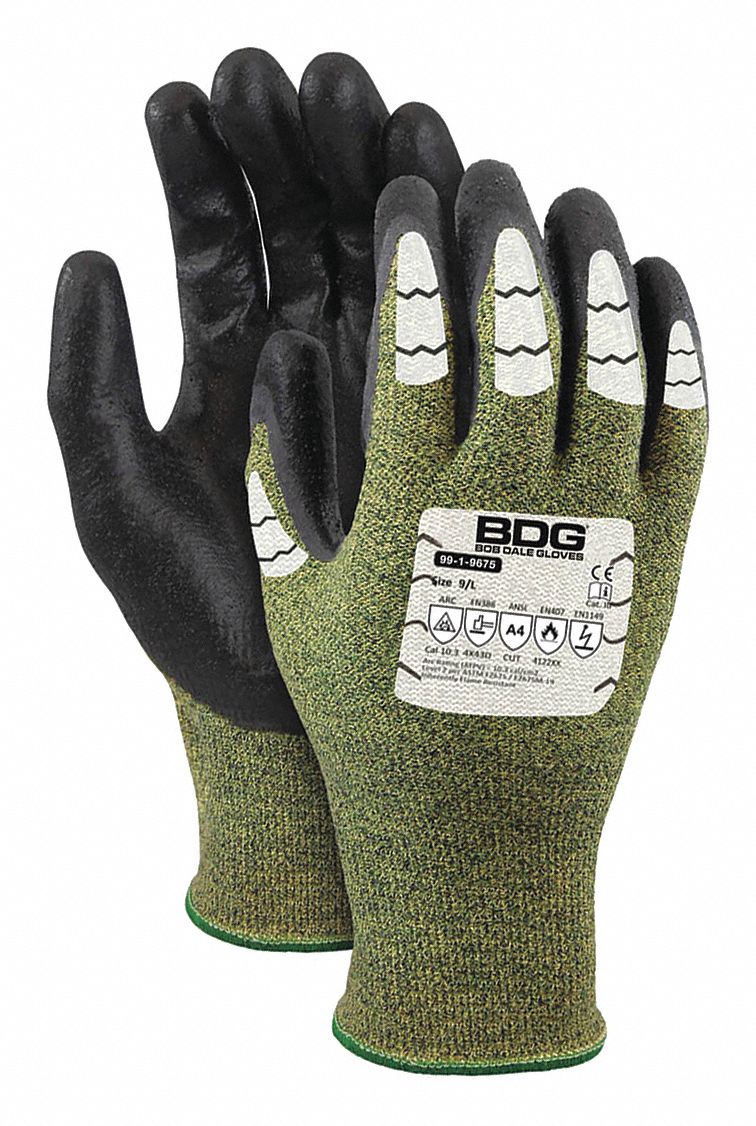 ARC FLASH GLOVES,CUT/HEAT-RESISTANT,MEDIUM/8,BLK/GRN/WHT,13 GA,ARAMID/BIOPOLYMER,PAIR