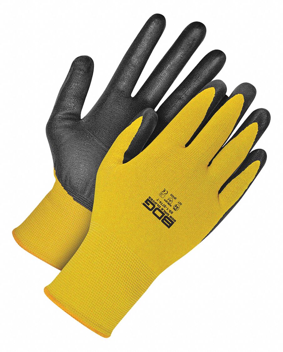 CUT-RESISTANT GLOVES, 18 GA, SZ 8, YELLOW/BLACK, KEVLAR KNIT/NITRILE FOAM, PR