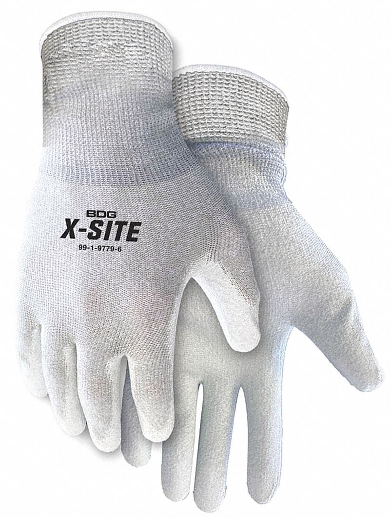 GLOVES, ANTI-STATIC, PALM/FINGER COATING, 15 GAUGE, TEXTURED, XL, WHITE, NITRILE, NYLON, PR 1