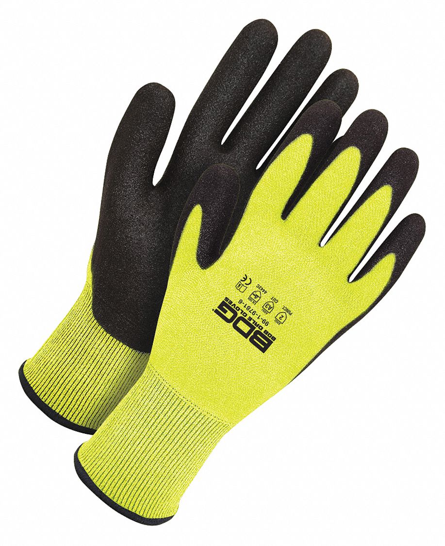 HI-VIS CUT-RESISTANT GLOVES, 13-GAUGE, SZ XS/10 1/2 IN, YELLOW/BLACK, HPPE/POLYURETHANE/KNIT, PAIR