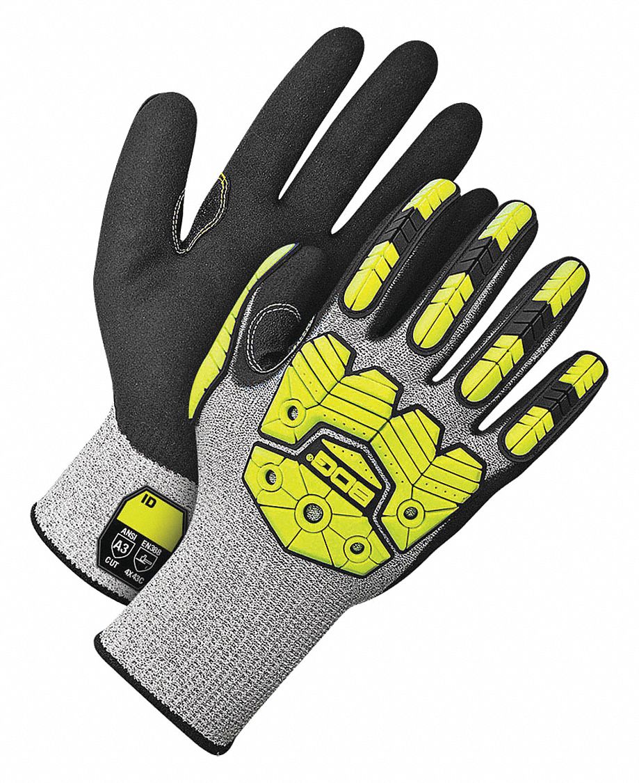 IMPACT- & CUT-RESISTANT GLOVES, 13-GAUGE, SZ 10/XL/9 IN, GREY/BLACK, HPPE/NITRILE/KNIT, PR