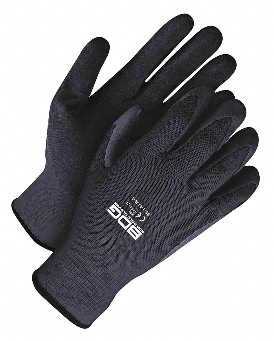 COATED GLOVES, XL (10), SPONGE, NITRILE, PALM, NYLON, FULL FINGER, KNIT CUFF, BLACK