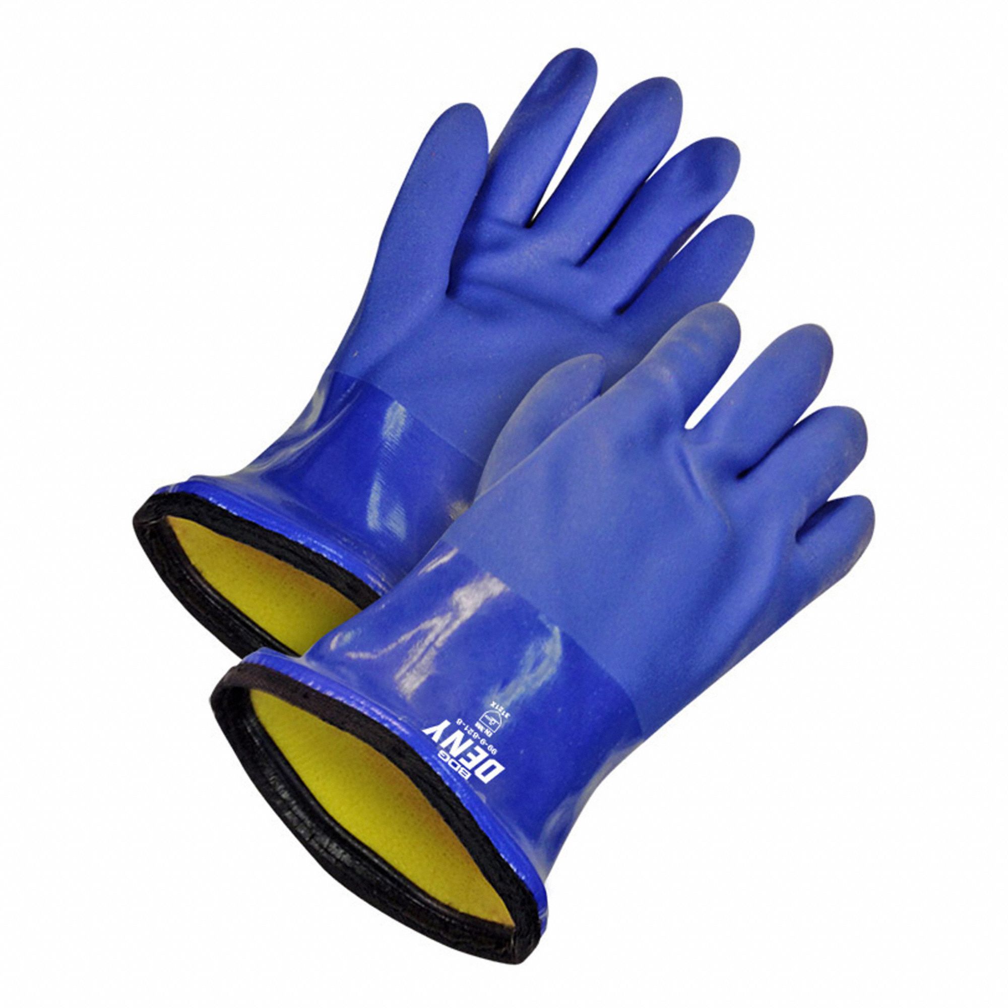 CHEMICAL-RESISTANT GLOVES, BEADED CUFF, 12 IN, BLUE, XXL, PVC