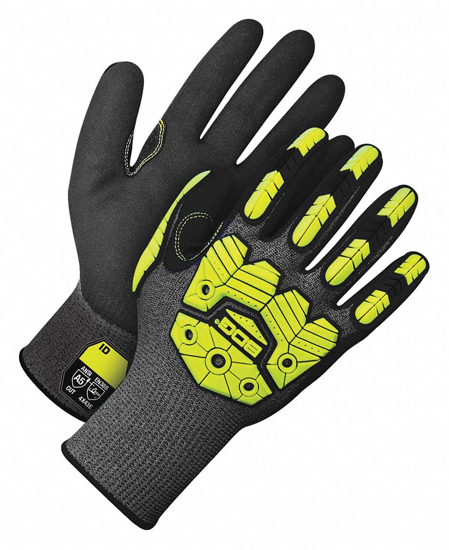 GLOVE, ANTI-VIB, HI-VIS, SEAMLESS, INSULATED, SZ 10, YELLOW/GREY, HPPE/COTTON/NITRILE, PR