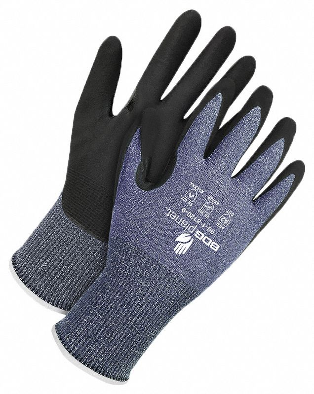 NBR COATED GLOVES, XL, BLACK, 9¾ IN, 15 GA, ELASTIC KNIT WRIST W/HEMMED CUFF