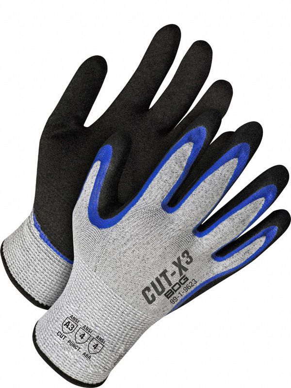 GANTS,RÉSIST COUP,SANS COUTURE,ENDUIT PAUME/DOIGTS,ABS N4,TLE 6,BLEU/GRIS,NITRILE,PR 1