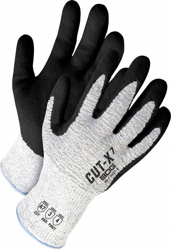 GANTS,RÉSIST COUP,SANS COUTURE,ENDUIT PAUME/DOIGTS,ABR L3,TLE 8,NR/GRIS,NITRILE,PR 1