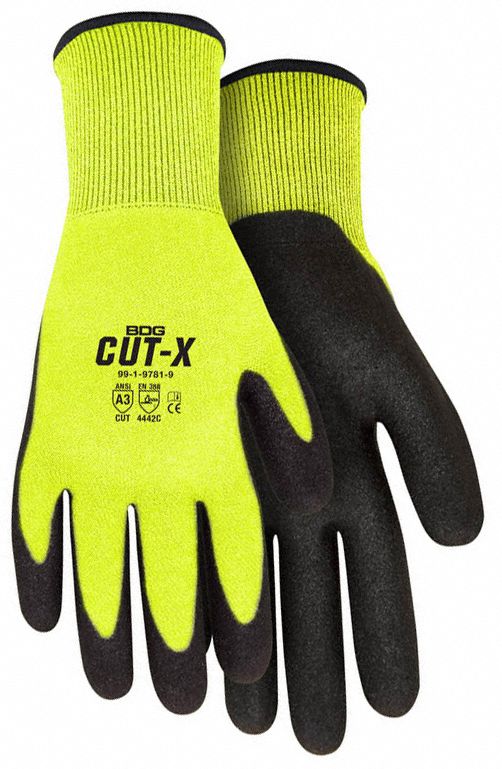 BOB DALE PU COATED GLOVES, XS, YELLOW, 10 IN, 13 GA, KNIT WRIST