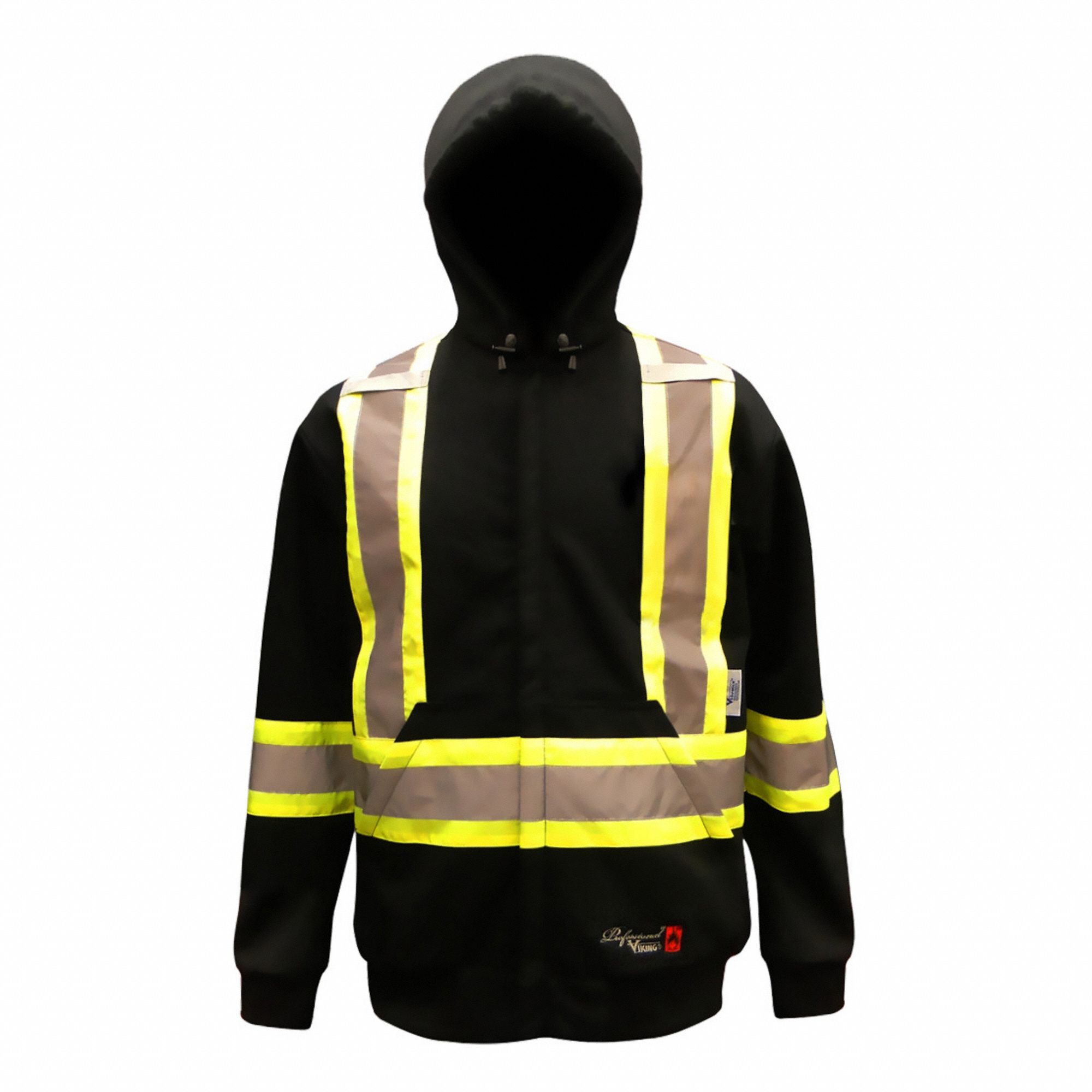 FR HOODED JACKET, CSA Z96-12, ZIPPER/2 POCKETS, SIZE MEDIUM/CHEST 40 IN, BLACK, COTTON