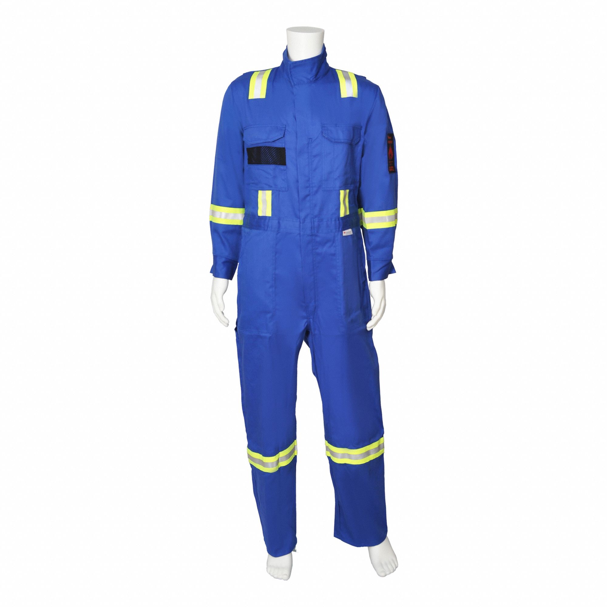 COVERALL, FLAME RESISTANT, CSA Z462-18, ZIPPER/ 7 POCKETS, ROYAL BLUE, 3X-LRG TALL, COTTON/NYLON