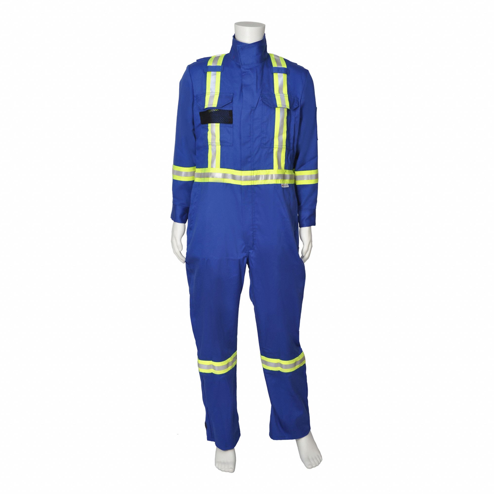 MEN'S FLAME-RESIST ZIPPER COVERALLS, 7 POCKETS, ROYAL BLUE, SIZE 4XL, COTTON/NYLON